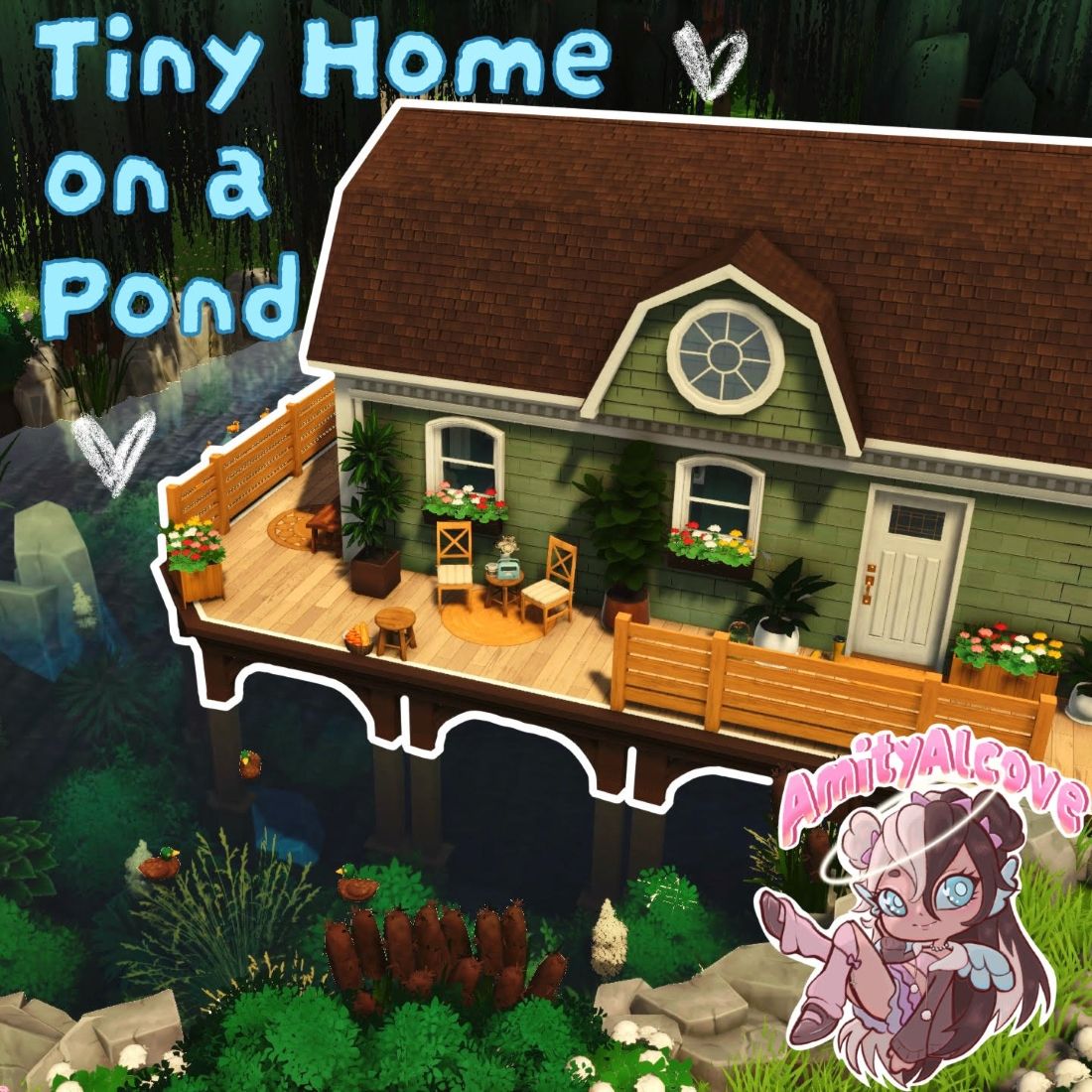 Tiny Green House on a Pond image 1