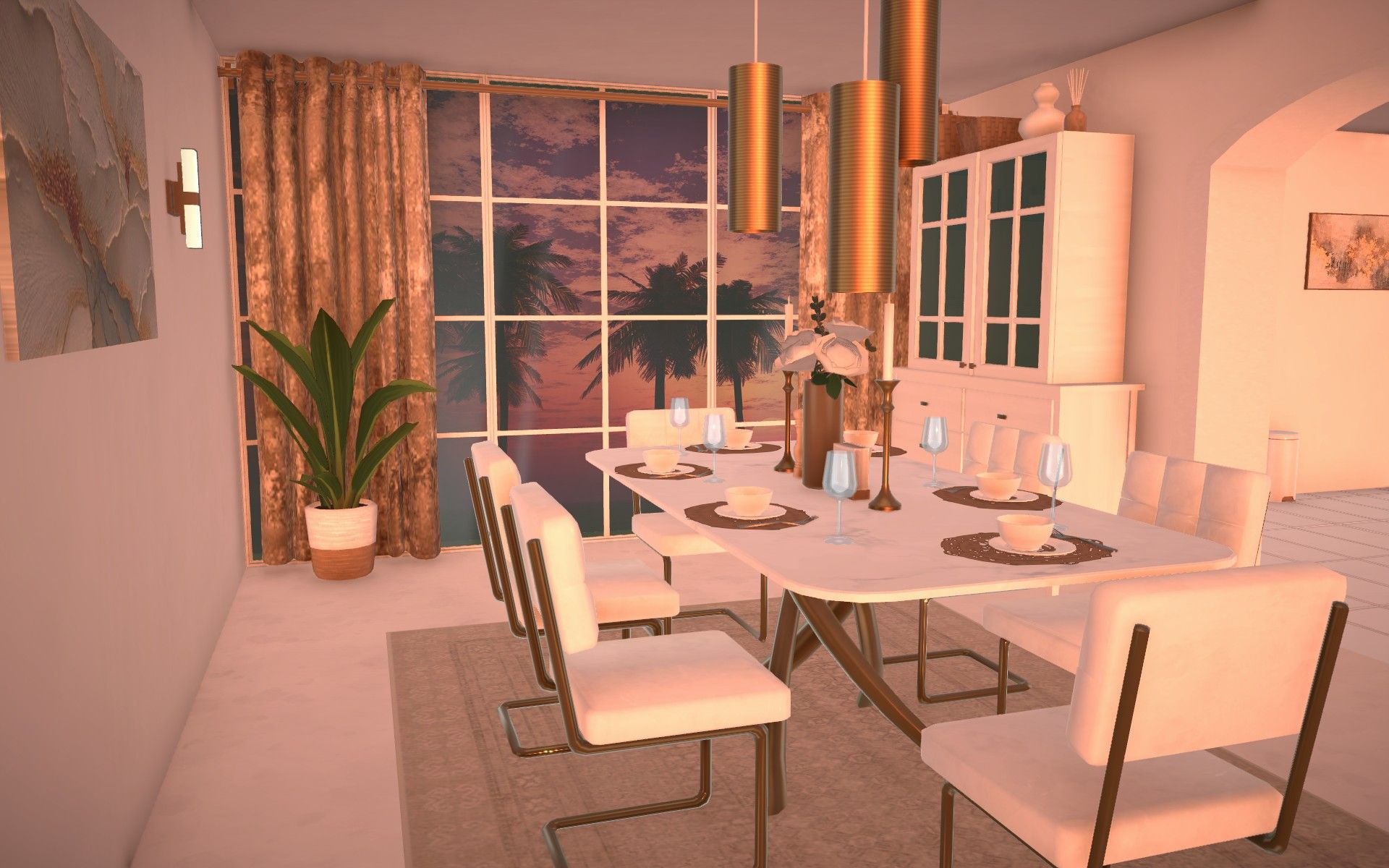 White and gold Kitchen and dining room image 6