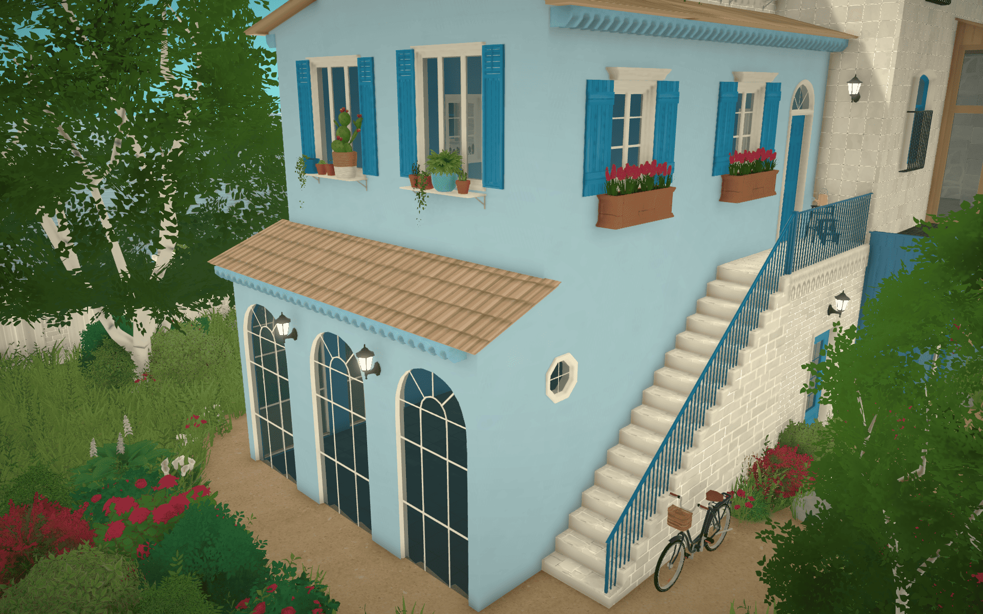 Mediterranean blue house next to the beach image 2