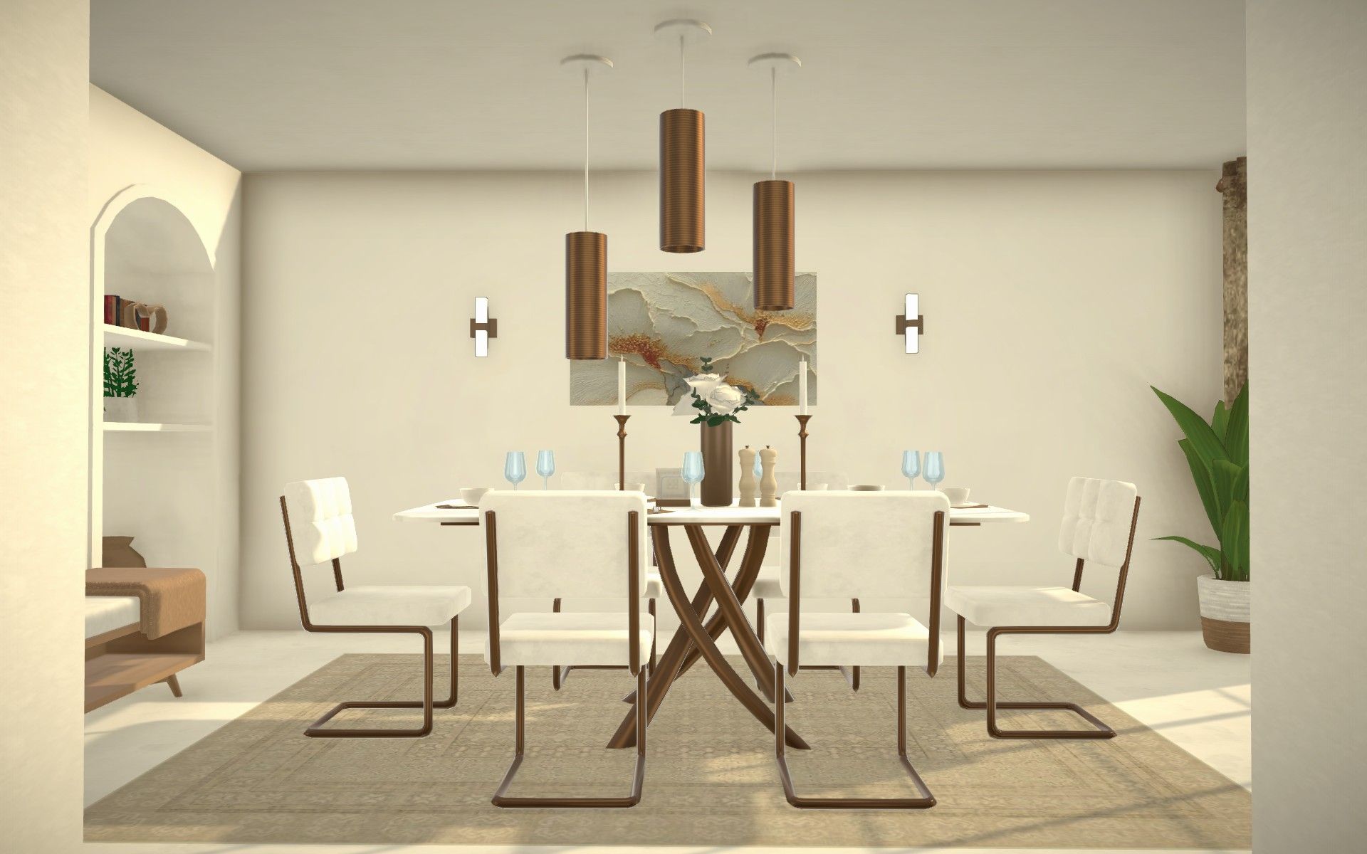White and gold Kitchen and dining room image 3