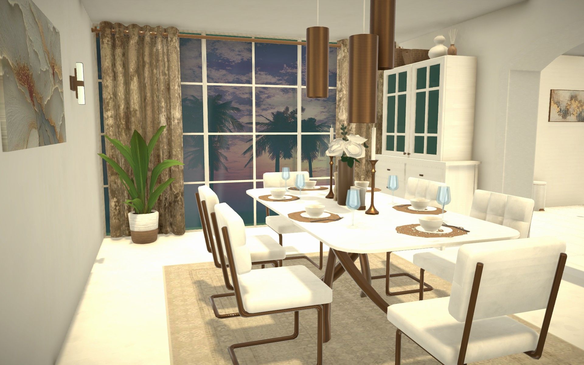 White and gold Kitchen and dining room image 5