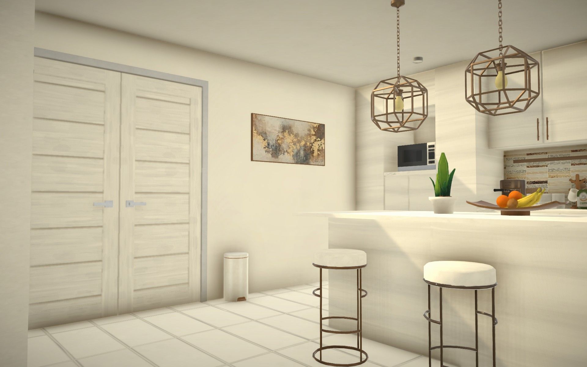 White and gold Kitchen and dining room image 2