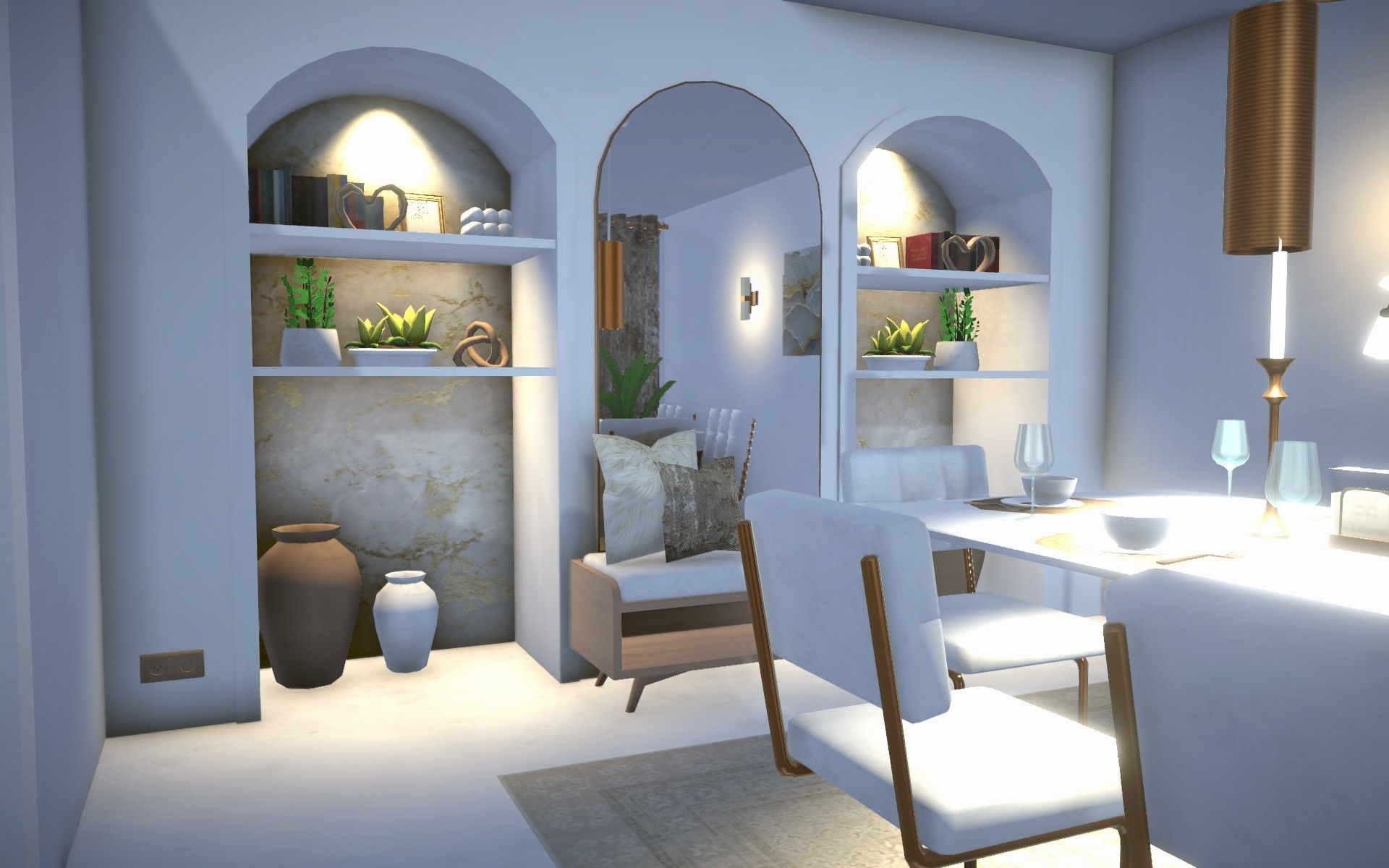 White and gold Kitchen and dining room image 4