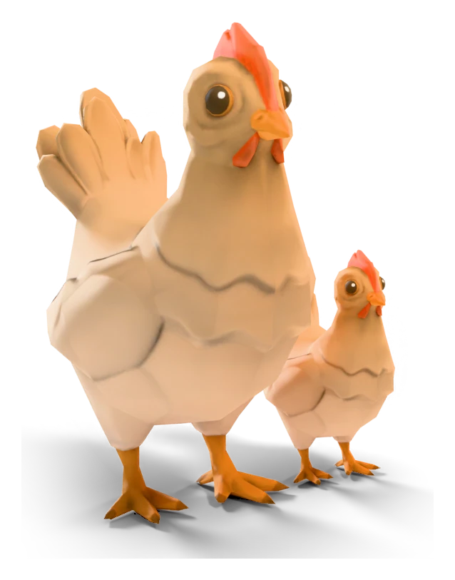 An adult chicken and a baby