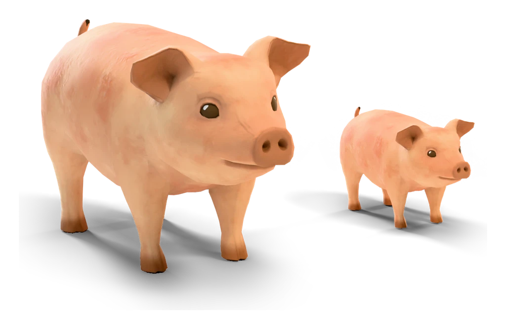 An adult pig and a baby