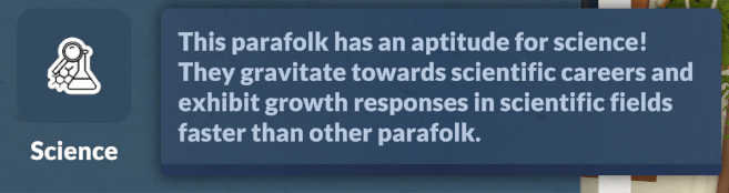 Talent: Science Personality Trait - BROKEN