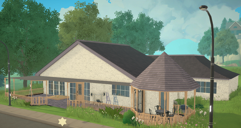Family Home in purple, blue and pink