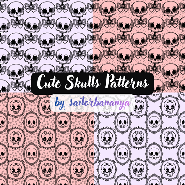 Cute Skulls Patterns Set