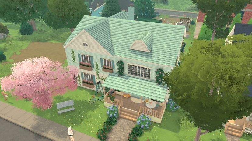 青绿色二层小屋