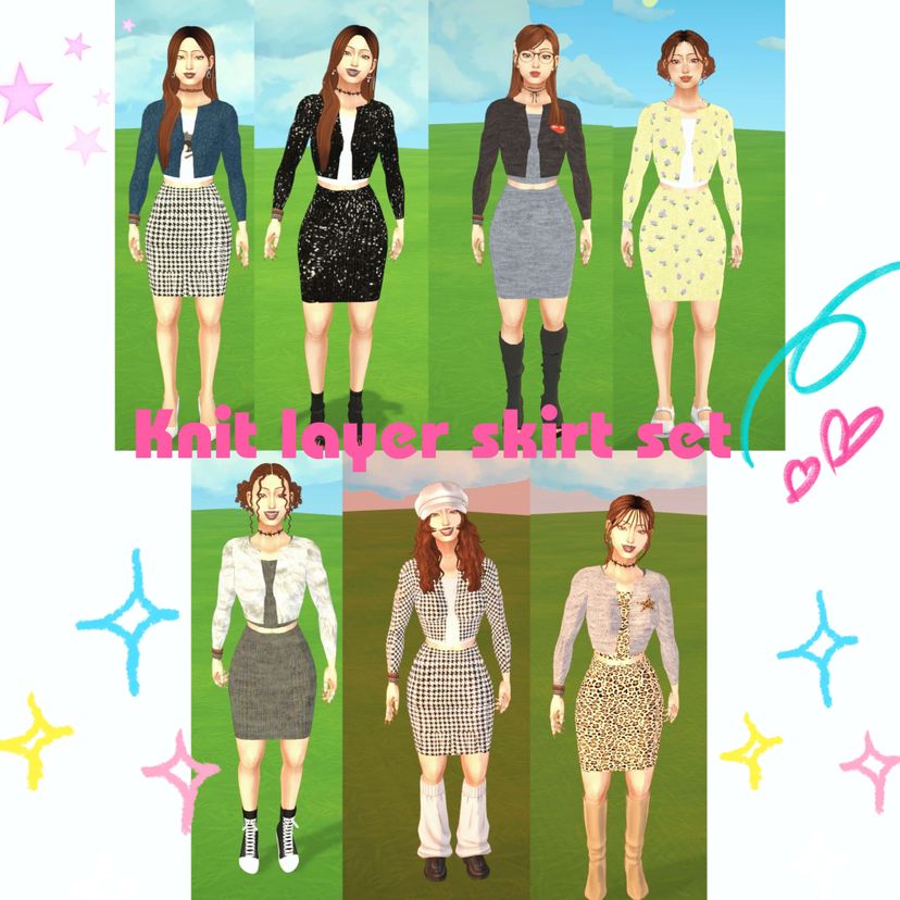 [Bear] Knit Layer Skirt Set