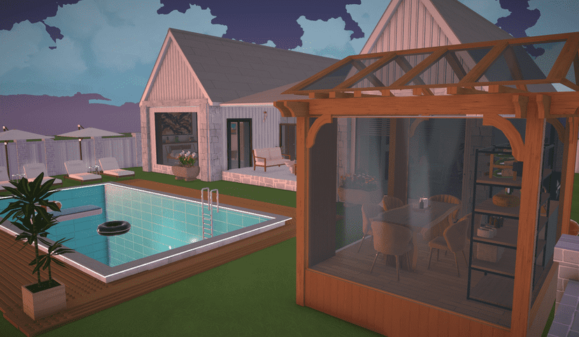 A luxury house with pool, 2 bedrooms, custom kitchen and cozy saloon