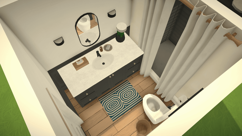 Small bathroom with shower crevice